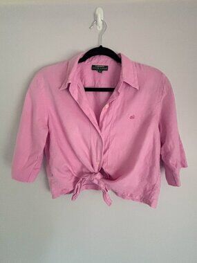 Lauren Ralph Lauren Pink Linen Button-Down Tie Front Set Sz. M